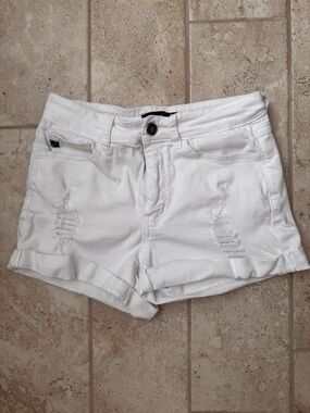 KanCan White Distressed Rolled-Hem Jean Shorts